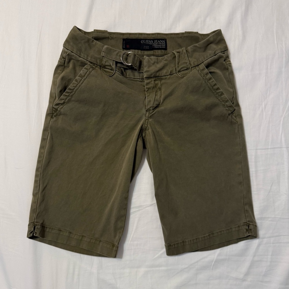 Guess Olive Green Belted Shorts